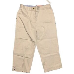Dressbarn Capri Pants Size 6 Khaki Crop Classic Fit Button Hem NEW